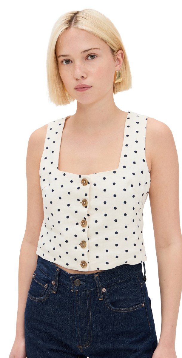 DL1961 Lizzie Cropped Linen Top Polka Dots (Linen)