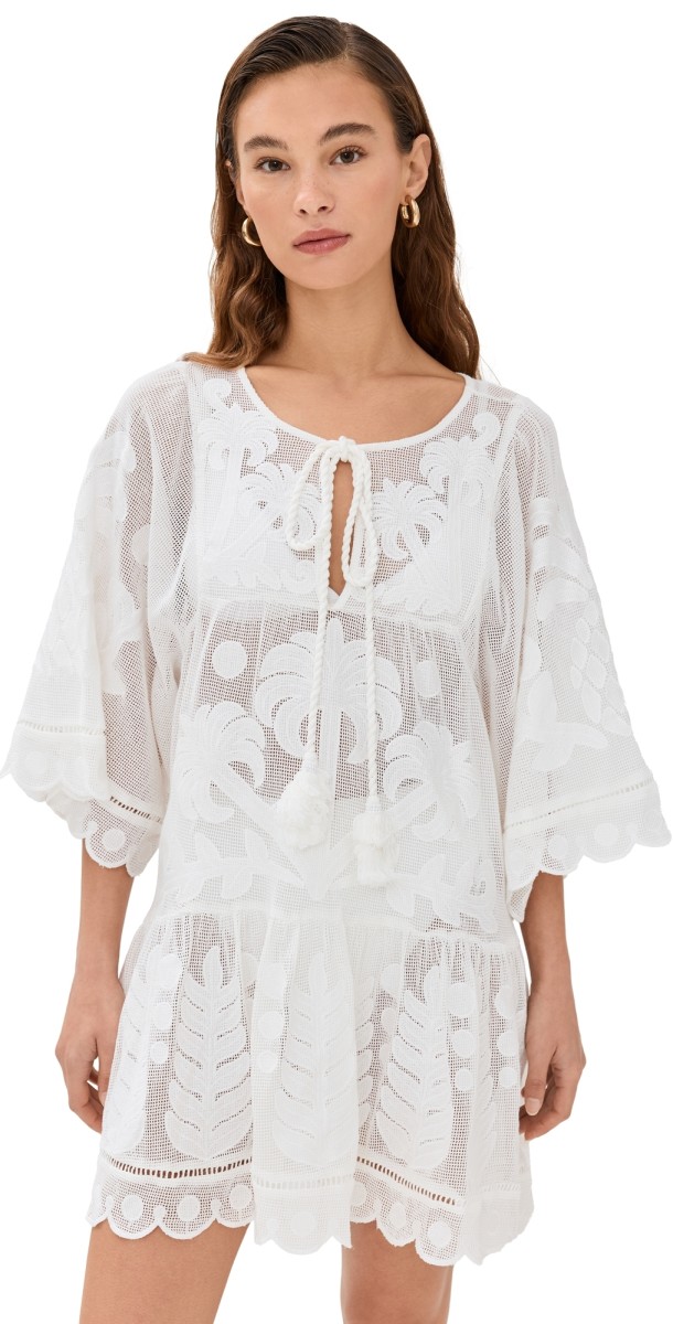 FARM Rio Palm Tree Cutwork White Mini Dress White
