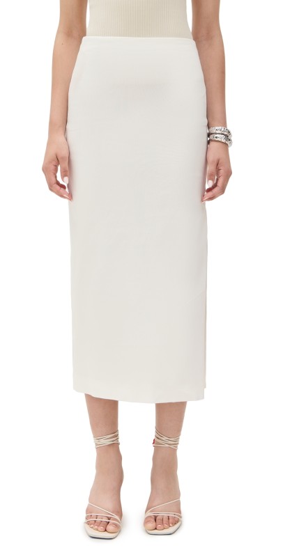 alice + olivia Maeve Slip Skirt with Slit Off White