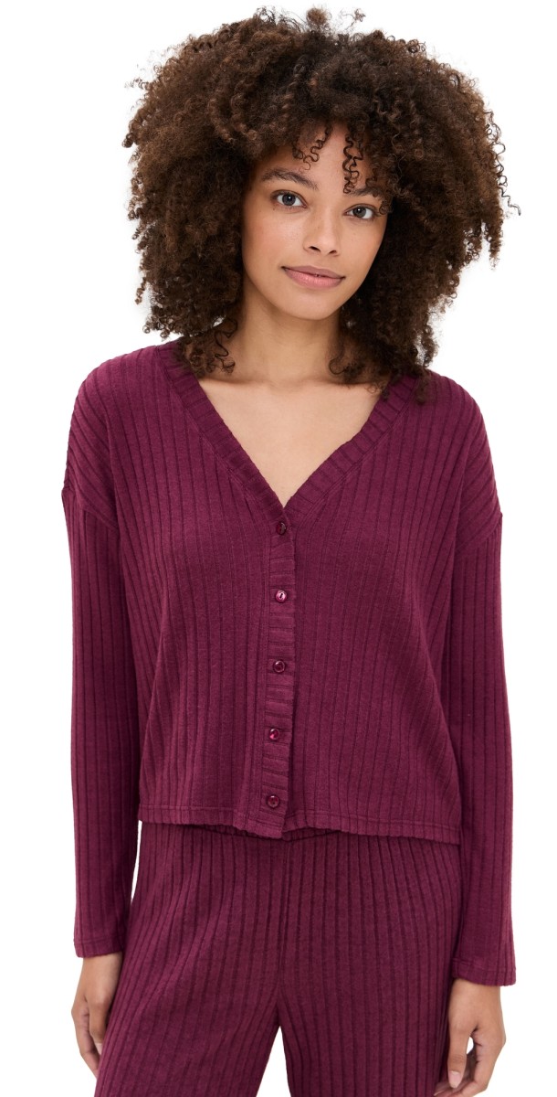 Z Supply Mara Rib Cardigan Merlot