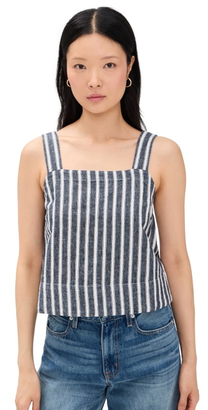 Madewell Square Neck Top in Linen Blend Stripe Stripe Twill