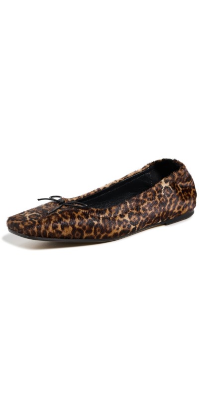 Golden Goose Amy Flats with Zip Leopard Horsy Leather Upper Beige Brown Black Leo