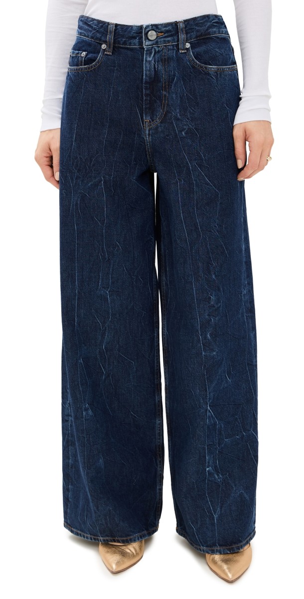 GANNI Crinkled Future Denim Marri Jeans Mid Blue Stone