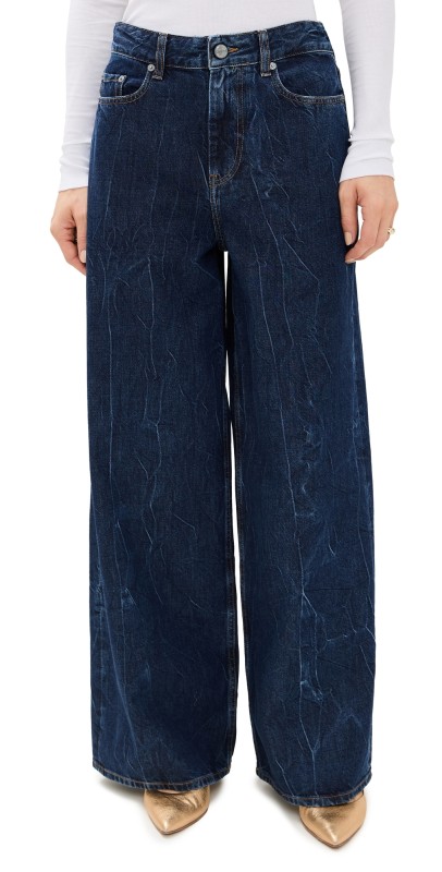 GANNI Crinkled Future Denim Marri Jeans Mid Blue Stone