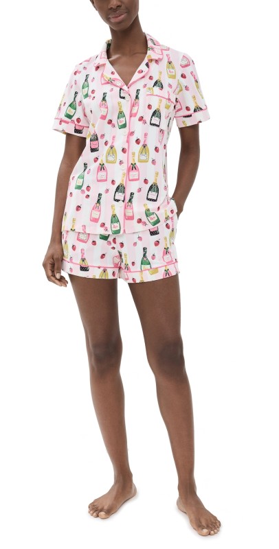 BedHead PJs Cotton Knit Short Sleeve Shorty PJ Set Champagne Toast
