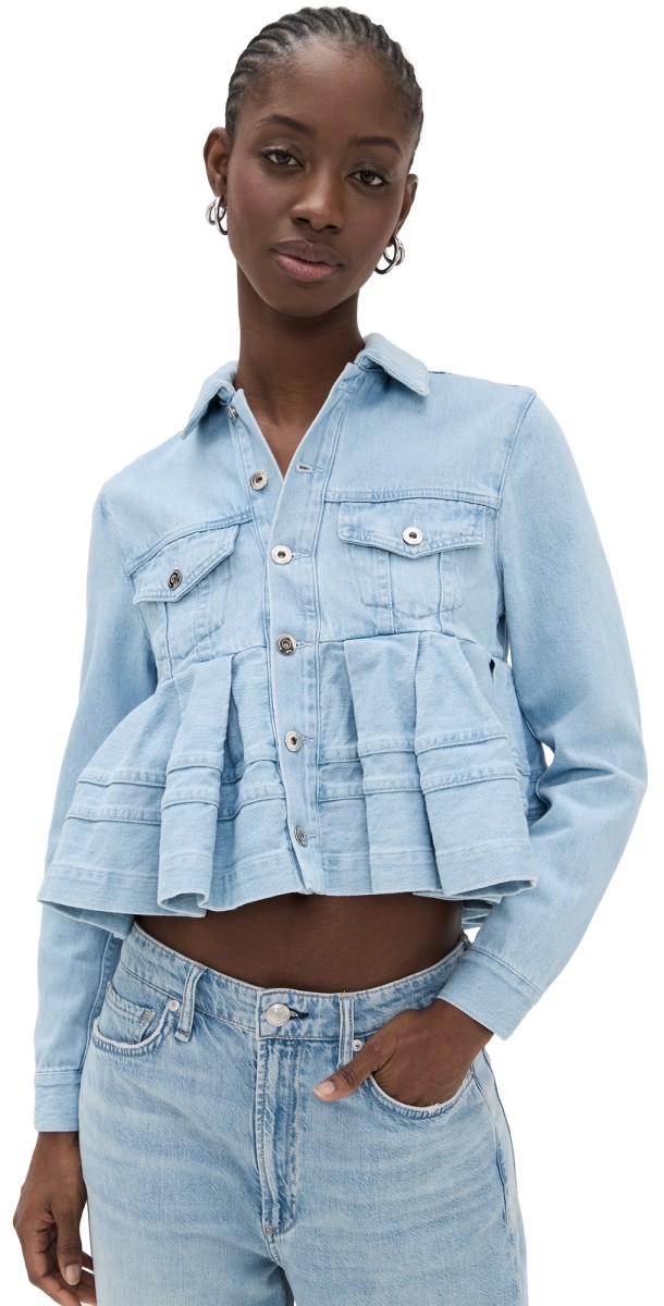 Marques'Almeida Soft Blue Denim Cropped Flounce Jacket Baby Blue