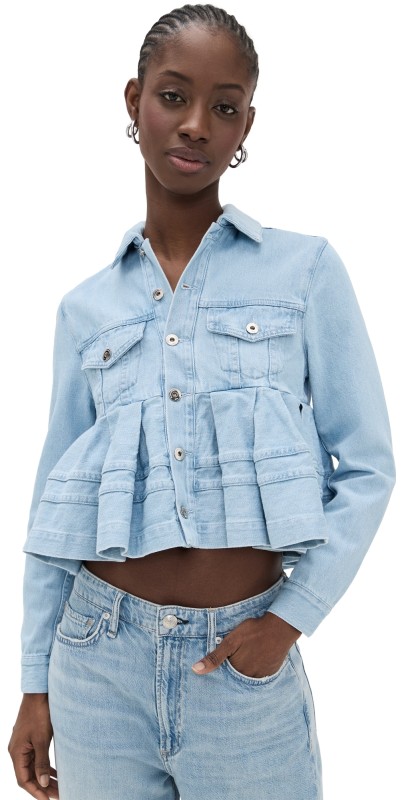 Marques'Almeida Soft Blue Denim Cropped Flounce Jacket Baby Blue