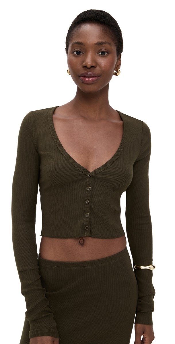 Éterne Butter Rib Cropped Cardigan Moss