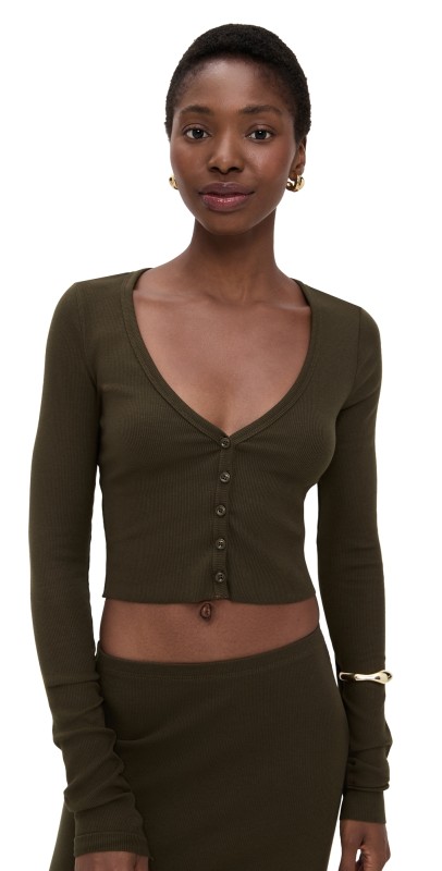 Éterne Butter Rib Cropped Cardigan Moss