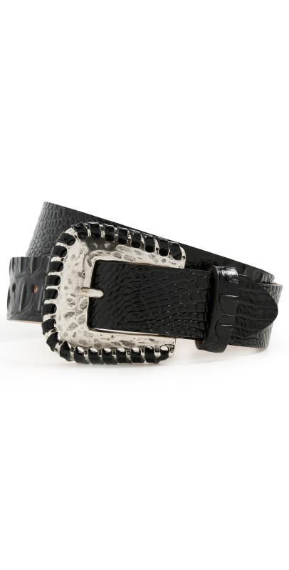 L'AGENCE Brisa Laced Croc Embossed Belt Black Croc Embossed