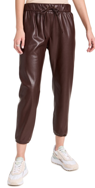 Enza Costa Vegan Leather Joggers Chocolate