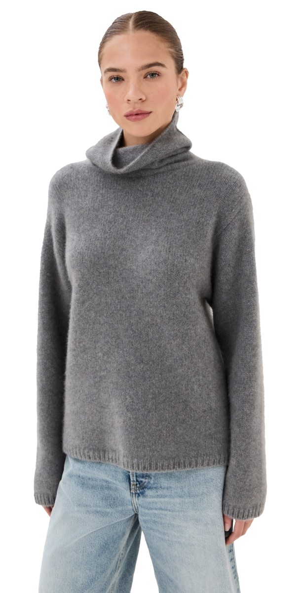 The Elder Statesman Slouchy Cashmere Turtleneck Grey
