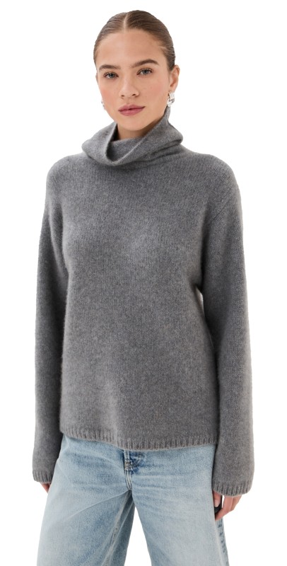 The Elder Statesman Slouchy Cashmere Turtleneck Grey