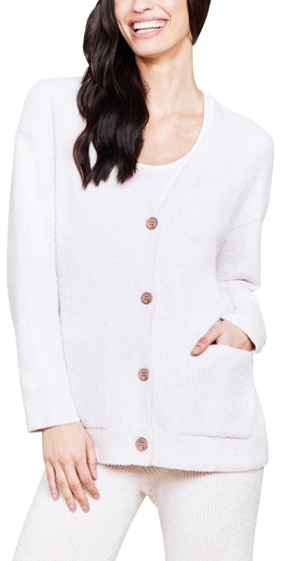 Barefoot Dreams CCL Contrast Rib Pocket Cardigan Primrose/Pearl