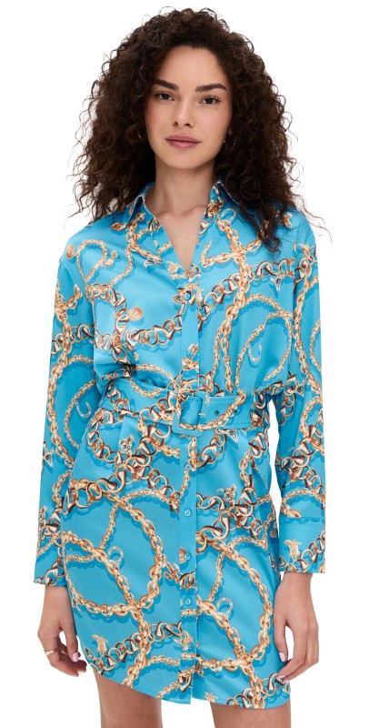 L'AGENCE Demie Mini Shirtdress Blue/Gold Multi