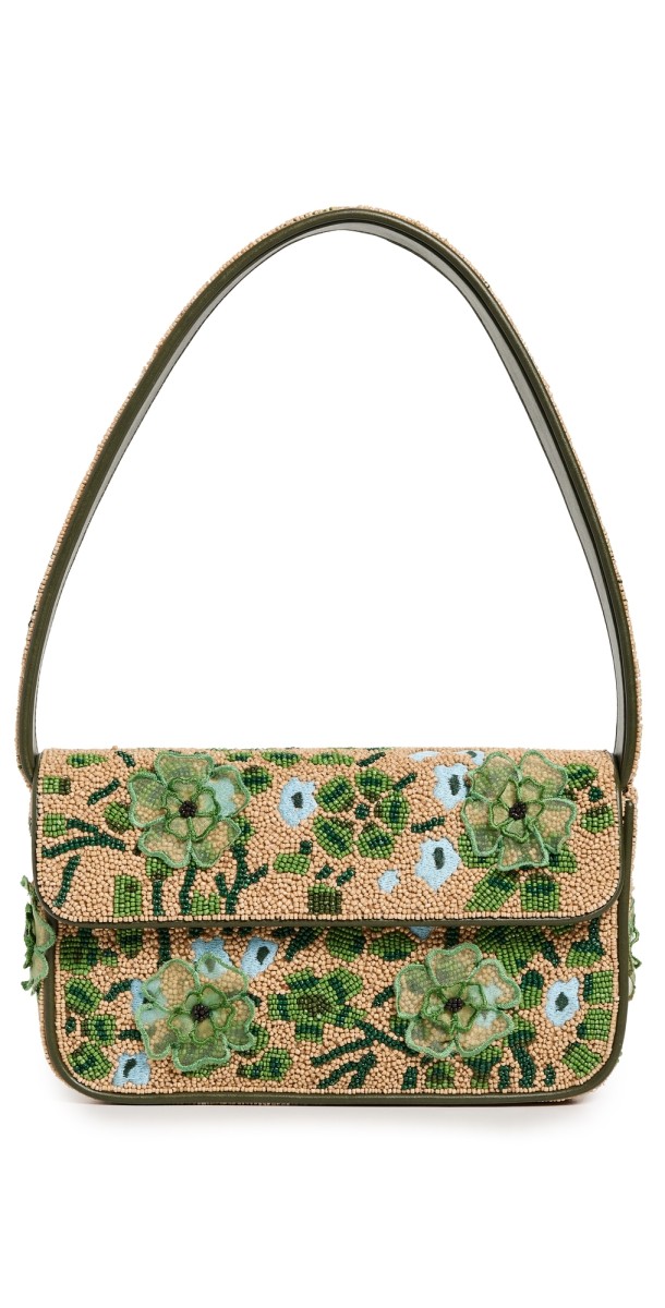 STAUD Tommy Beaded Bag MOSS FLORAL TAPESTRY