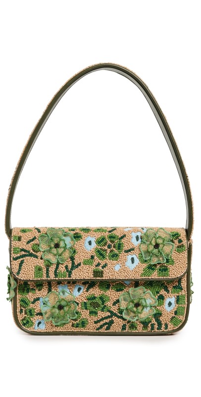 STAUD Tommy Beaded Bag MOSS FLORAL TAPESTRY
