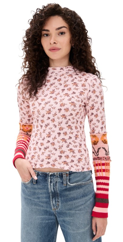 Free People We The Free Bold Bowery Cuff Shirt Cherry Blossom Combo