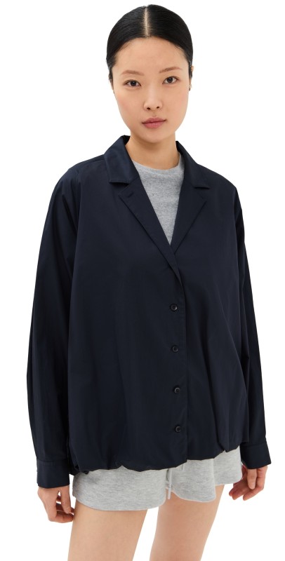 Tibi Eco Poplin Bubble Hem Shirt Jacket Dark Navy