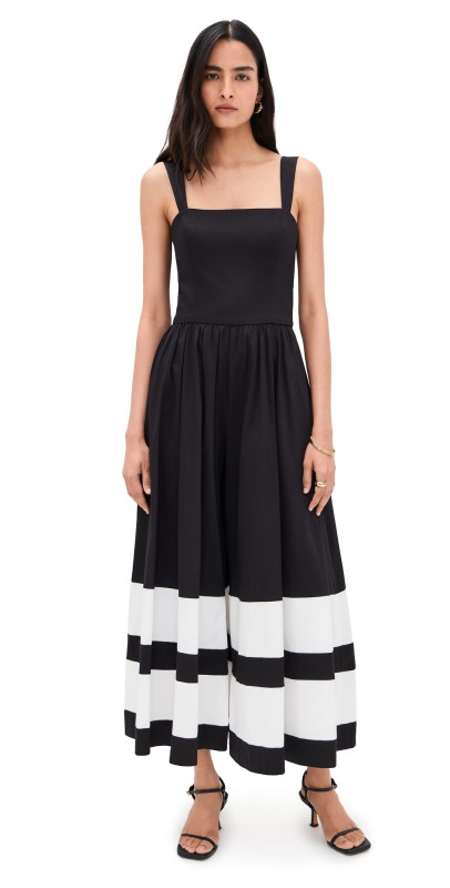 alice + olivia Belden Wide Leg Colorblock Jumpsuit Black/Off White