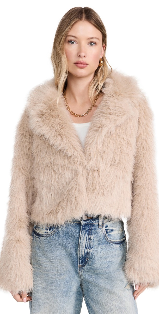 Free People Paris Cropped Faux Fur Jacket Sand