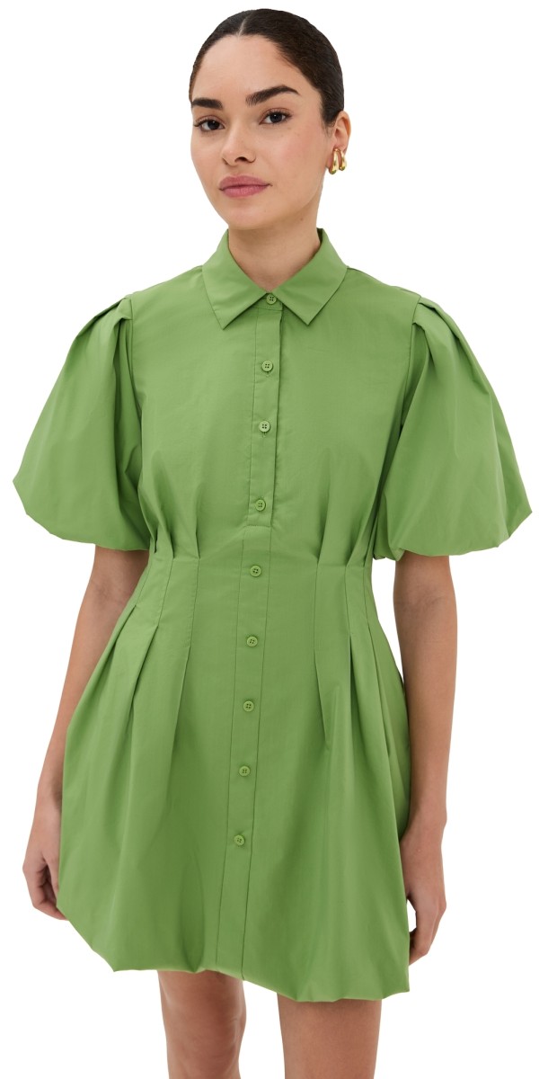 SIMKHAI Cleo Balloon Pintuck Mini Dress Deep Peridot