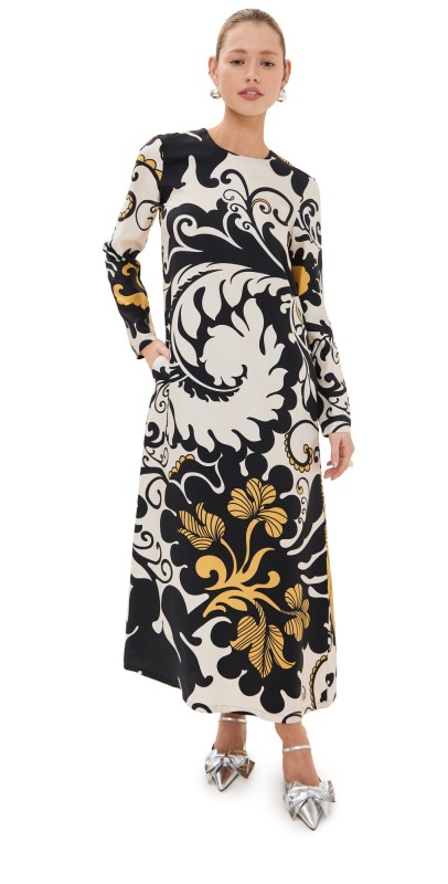 La DoubleJ Silk Long Sleeve Swing Dress Marea