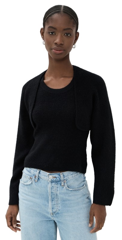 LNA Ean Shrug Sweater Set Black