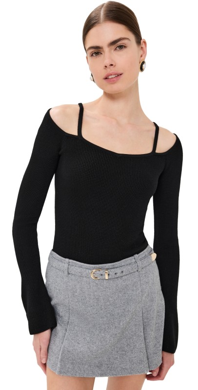 Reformation Romey Regenerative Merino Ribbed Sweater Black