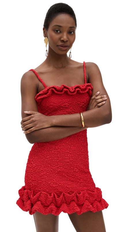 PatBO Papillon Jacquard Flutter Mini Dress Red