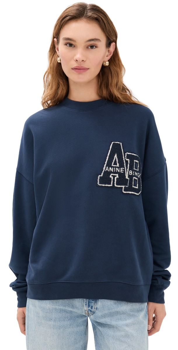 ANINE BING Miles Oversized Letterman Sweatshirt Dark Blue