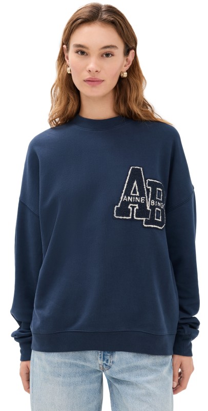 ANINE BING Miles Oversized Letterman Sweatshirt Dark Blue
