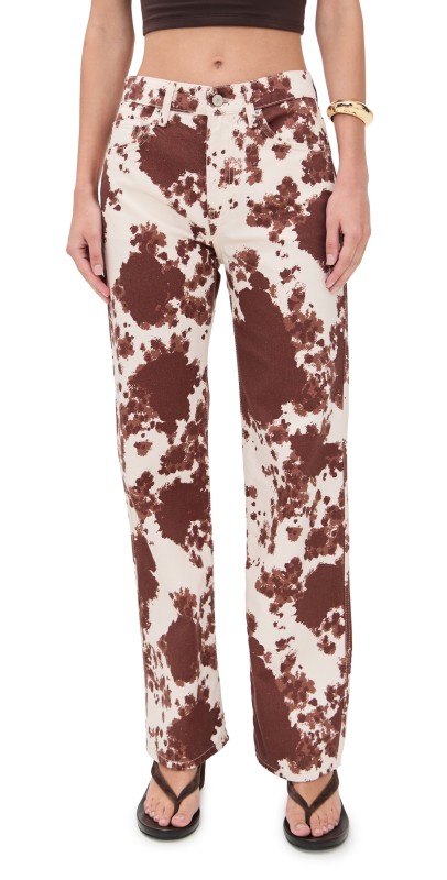 Reformation Val 90s Mid Rise Straight Jeans Cowhide Print