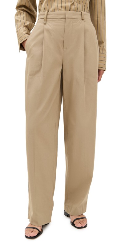 Vince Mid Waist Pleat Front Trousers Fawn