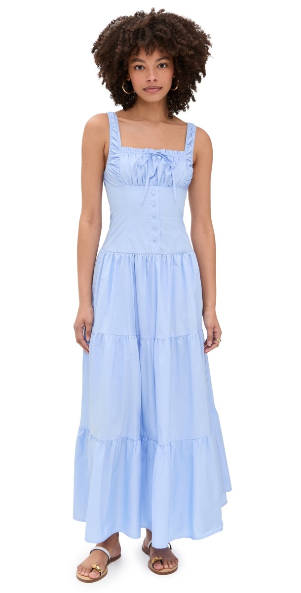 Moon River Sleeveless Corset Top Maxi Dress Light Blue