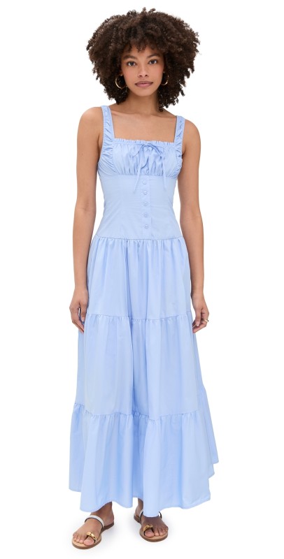 Moon River Sleeveless Corset Top Maxi Dress Light Blue