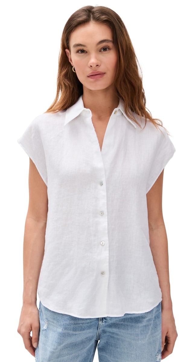 Vince Cap Sleeve Button Down Blouse Optic White