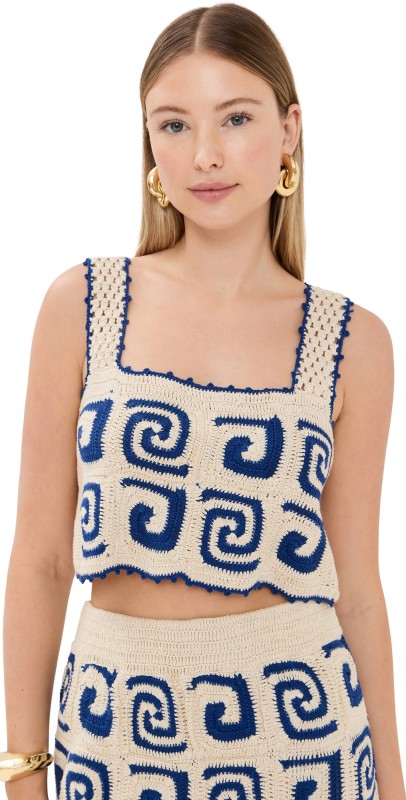RHODE Sloane Top Blue Swirl Crochet