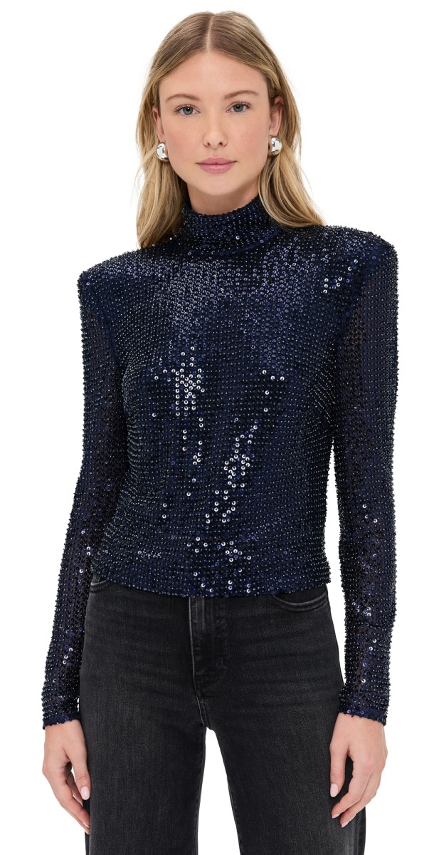 Ramy Brook Amber Top Navy Beaded Mesh
