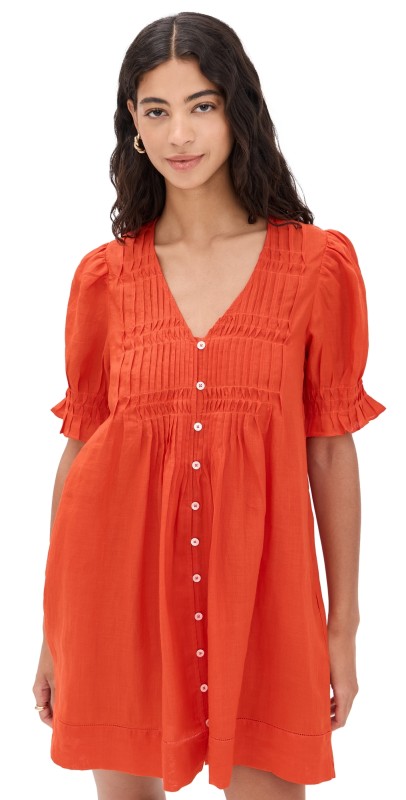 Sea Zora Solid Button Down Dress Chili