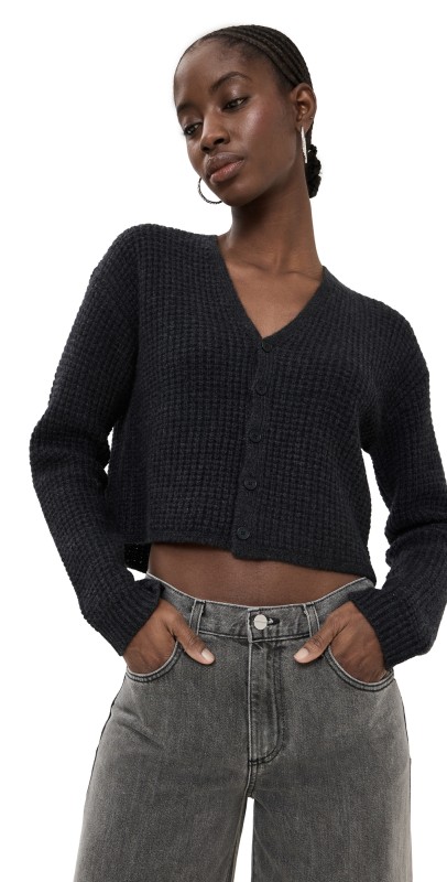 Sablyn Cropped V Neck Cardigan Asphalt Charcoal