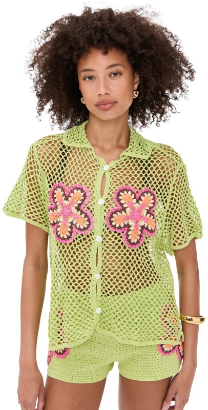 The Wolf Gang Elke Crochet Shirt Lime