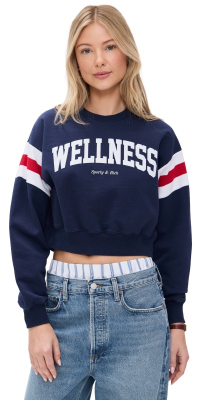 Sporty & Rich Wellness Ivy Rugby Crewneck Sweatshirt Navy White