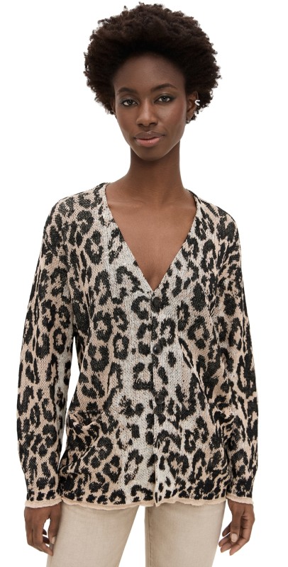 R13 Boyfriend Cardigan Light Leopard Jacquard