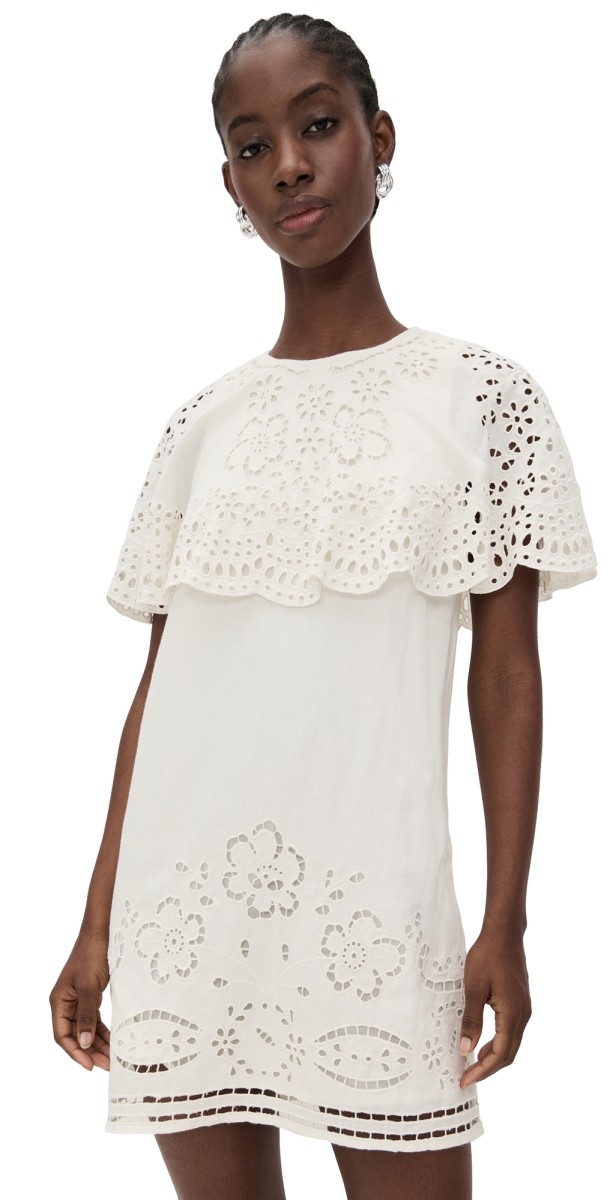 Sea Lula Embroidery Short Sleeve Mini Dress White
