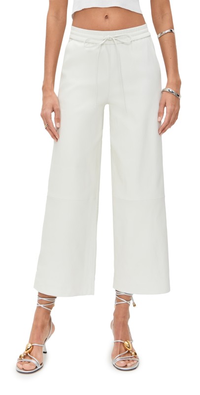 SPRWMN Leather Cropped Baggy Pants White