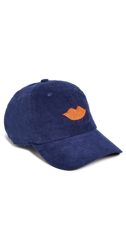 Clare V. Corduroy Baseball Cap Navy w/ Bright Poppy