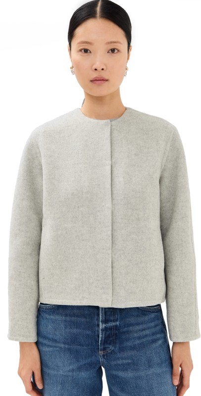 Vince Double Wool Collarless Jacket H Stone Grey