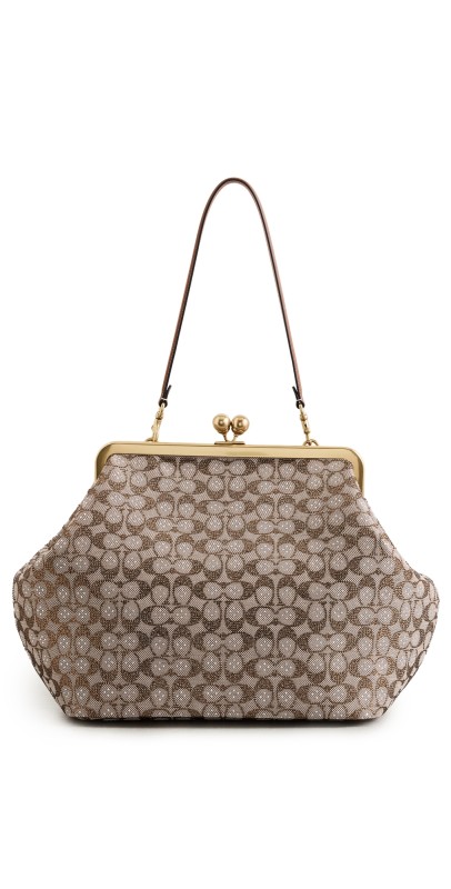 Coach Crystal Signature Jacquard Large Kisslock Bag B4/Burnished Amber