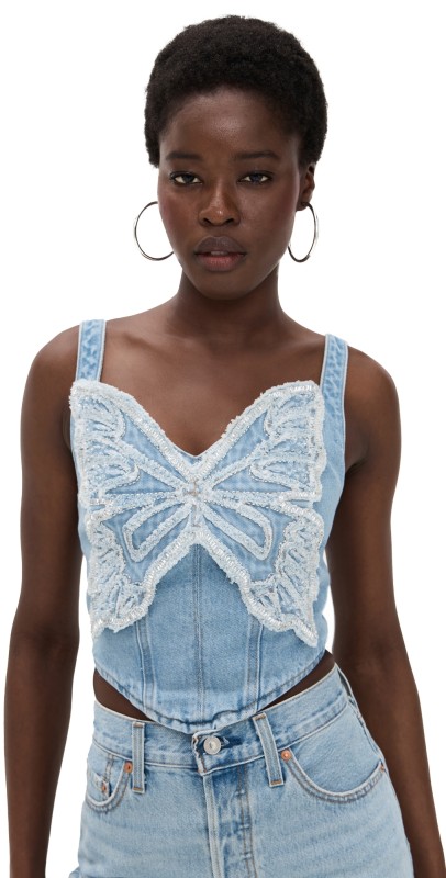 PatBO Camila Coelho Denim Top Blue